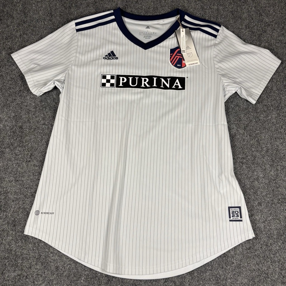 Adidas St. Louis City SC Jersey Womens L White Pinstripe 2023 Inaugural NWT MLS